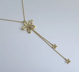 14k gold flower y necklace, fringe necklace