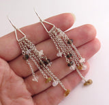 long dangle chain earrings with gemstones