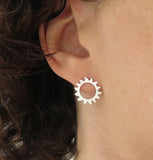 unique silver stud earrings, sun earrings