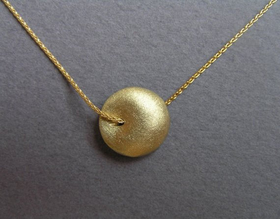 14k Gold Circle Necklace Puffy Bead Pendant Solid Gold Jewelry Dalia Shamir Jewelry