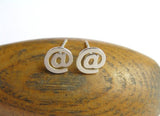 hashtag at sign earrings, sterling silver