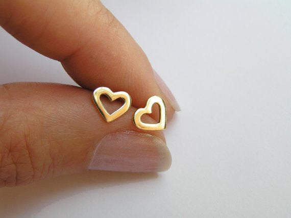 14k Gold Heart earrings Solid Gold Studs Valentine s Day Gift Dalia Shamir Jewelry
