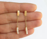 14k gold dangle pearl earrings