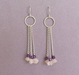 lond dangle silver earrings with gemstones