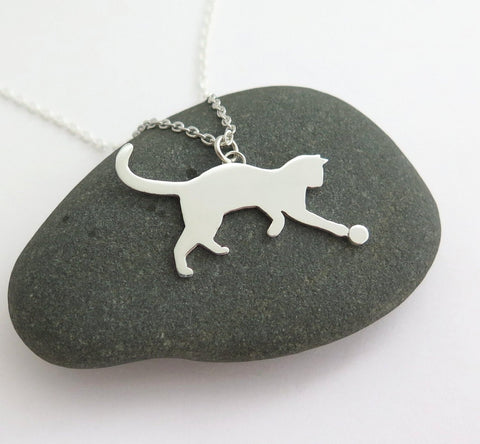 sterling silver playing cat necklace