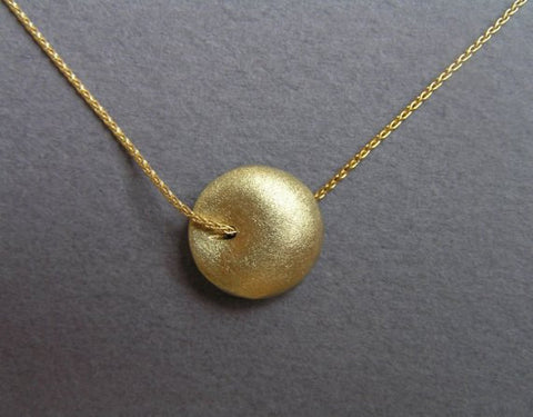 14k Gold Circle Necklace Puffy Bead Pendant Solid Gold Jewelry