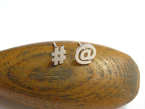 sterling silver hashtag at sign earrings