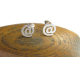 at sign earrings, sterling silver studs