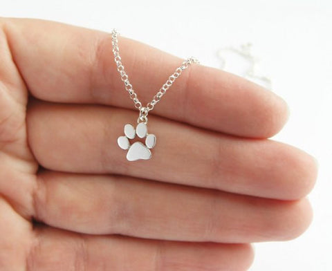 Dog paw top silver necklace