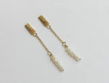 delicate long pearl earrings 14k gold