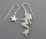 sterling silver mermaid earrings, starfish earrings