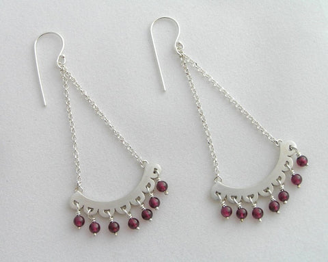 dangle earrings silver & garnet chandelier
