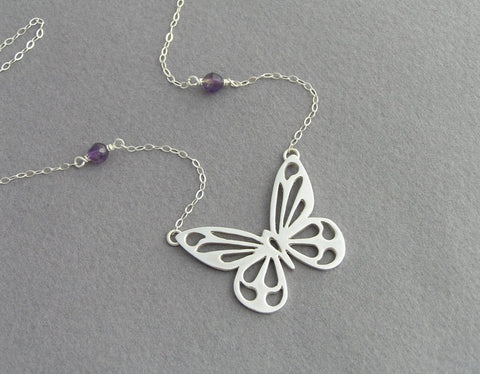 butterfly pendant necklace, sterling silver