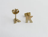 14k gold initial earrings, every day earrings