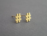 twitter earrings, 14k gold hashtag earrings