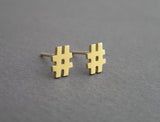 twitter earrings, 14k gold hashtag earrings