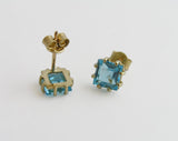 14k gold minimalist earrings, blue topaz stud earrings