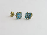 14k gold stud earrings, blue topaz earrings