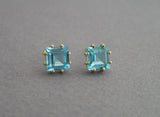 square blue topaz gold earrings