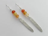 dangle feather earrings, dangle carnelian earrings