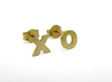 14k gold xo earrings, gift for her, love earrings