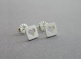 sterling silver post heart earrings, gift idea for girlfriend