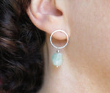 sterling silver hoop and Aquamarine dangle earrings