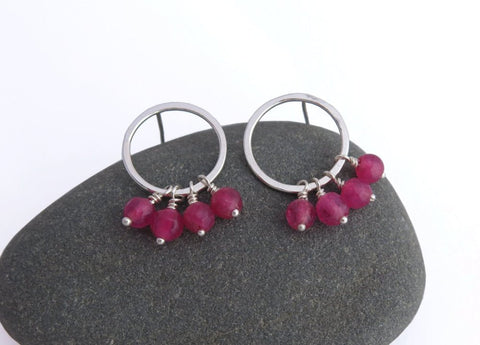 small circle earrings with pink gemstones